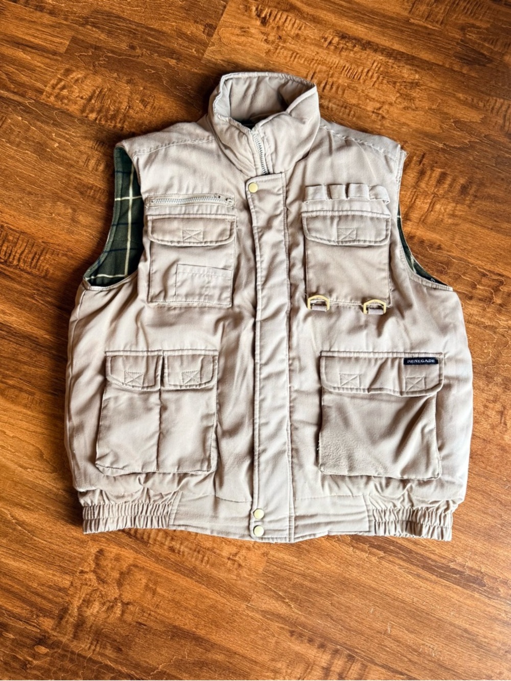 Gorpcore Plaid Cotton Quilted Utility Camp Outdoor Hunting Fishing Vest Large